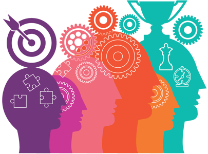 illustration of 6 people's minds thinking