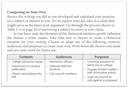 Advanced Placement English Language Composing On Your Own page example