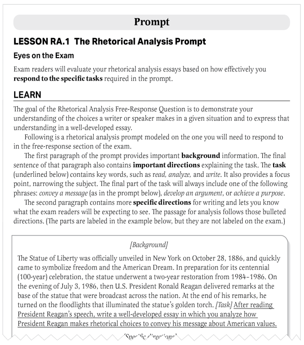 AMSCO Writing for the Advanced Placement Exam Prompt and Learn sample page