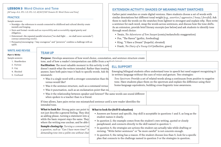 Screenshots of teacher resources