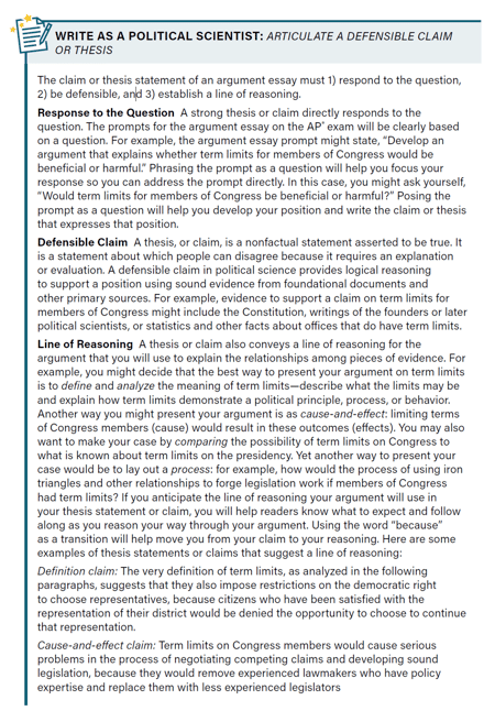 Advanced Placement Government and PoliticsWrite as a Political Scientist sample page