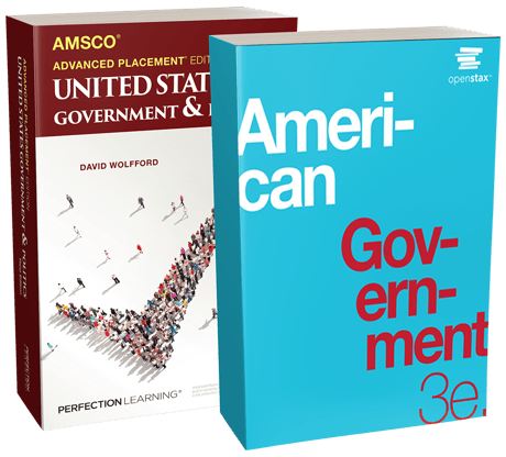 Advanced Placement Government and Politics and OpenStax edition covers