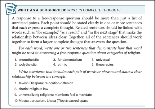 Advanced Placement Human Geography Write as a Geographer sample page
