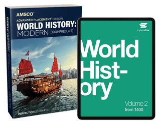 AMSCO World History coursebook paired with OpenStax World History cover