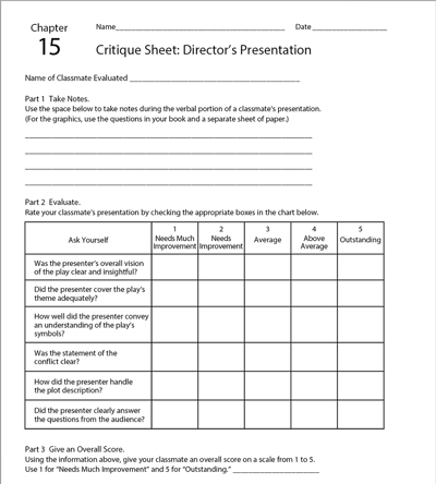 Basic Drama Projects Critique Sheet image