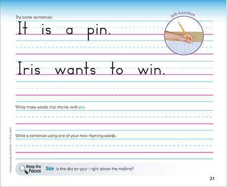 Benson Handwriting language arts lesson image