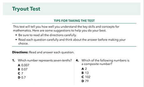 TEKS Math Companion Tryout Test example