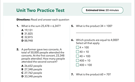 TEKS Math Companion Unit Test example