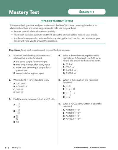 New York Math Companion Mastery Test