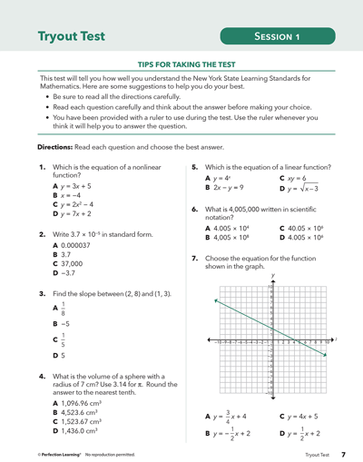 New York Math Companion Tryout Test