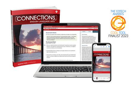Connections: English Language Arts student edition and laptop image