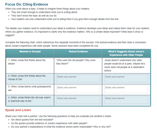 Connections: English Language Arts Citing Evidence graphic organizer image