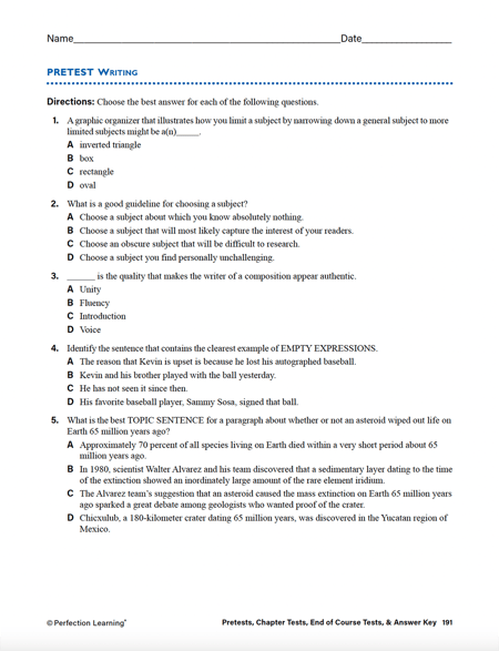 Connections: Writing and Language Writing pretest image