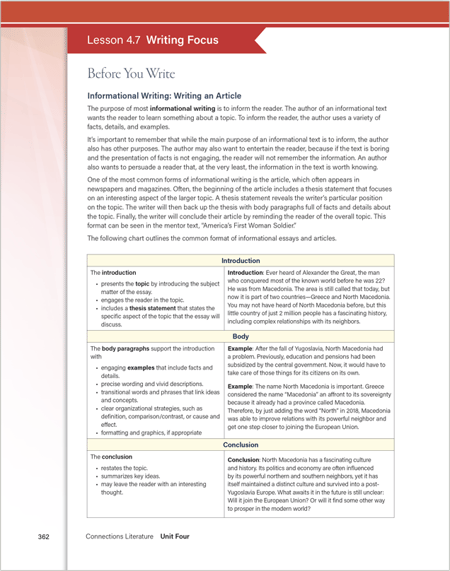 Connections: Literature Middle School Comprehensive Writing Focus Lesson image