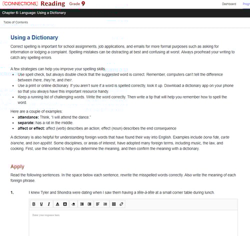 Connections: Reading using a dictionary image