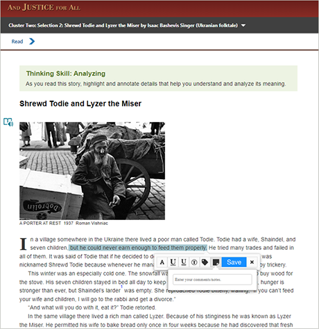 Literature and Thought analyzing sample page