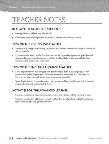 Measuring Up to the English Language Arts Standards teacher edition pages
