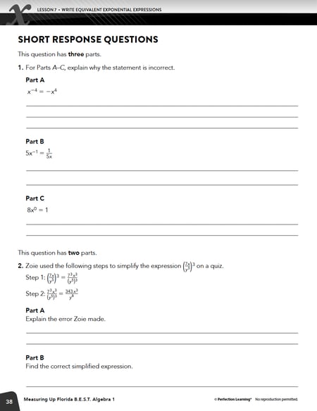 FL Alg 1 Short Response