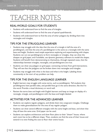 Measuring Up to the California Math Standards teacher edition sample page