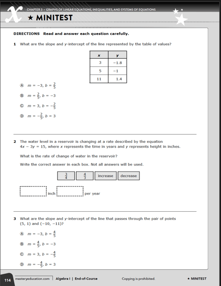 TX EOC Alg 1 Minitest