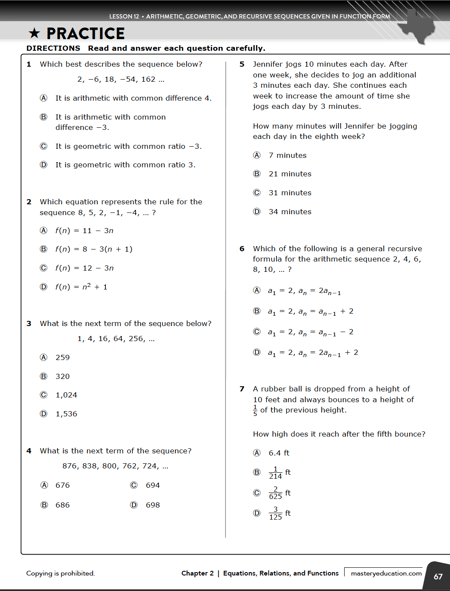 TX EOC Alg 1 Practice