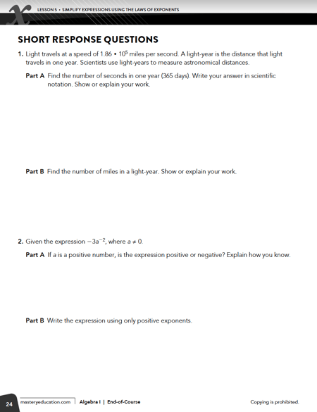 TX EOC Alg 1 Short Response