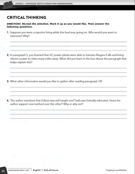 TX EOC Eng 1 Critical Thinking