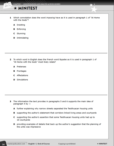 TX EOC Eng 1 Minitest