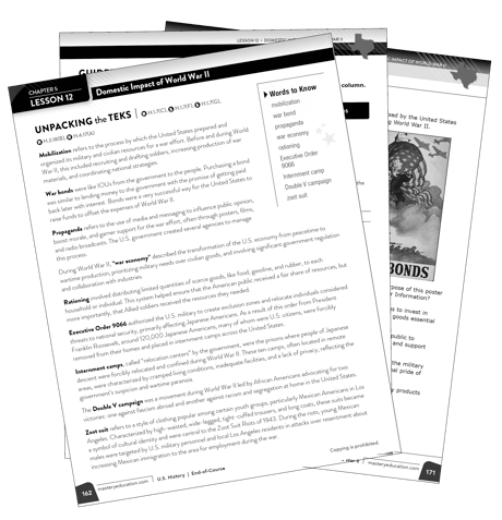 Measuring Up End of Course U.S. History student edition pages