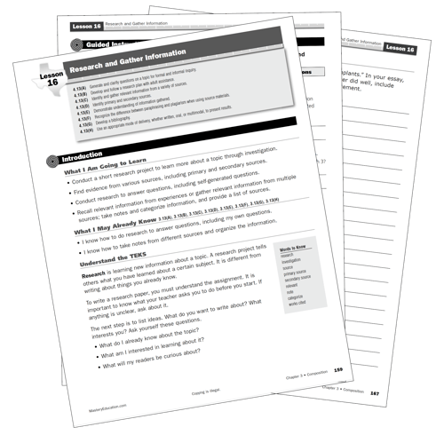 Texas Essential Knowledge and Skills for Language Arts sample pages