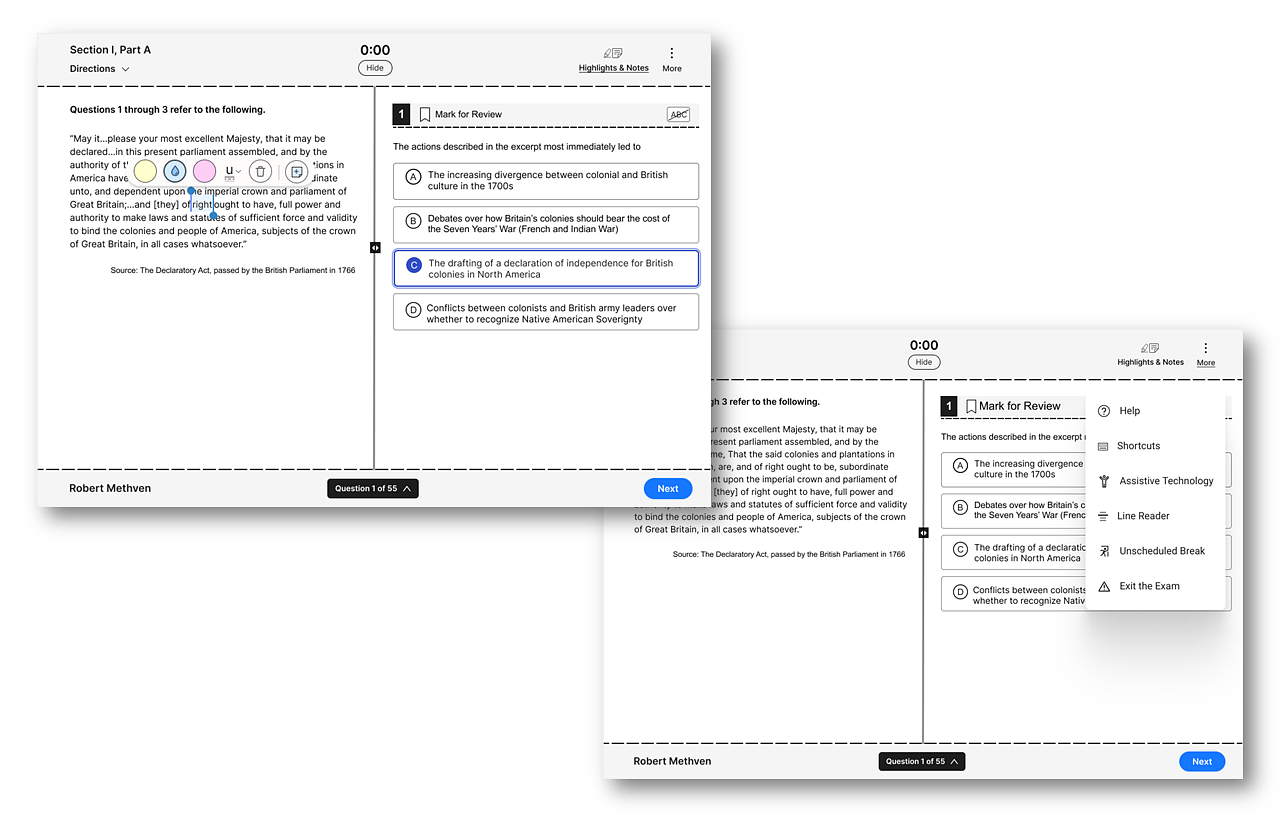 Mockup of AP Authentic Testing Experience