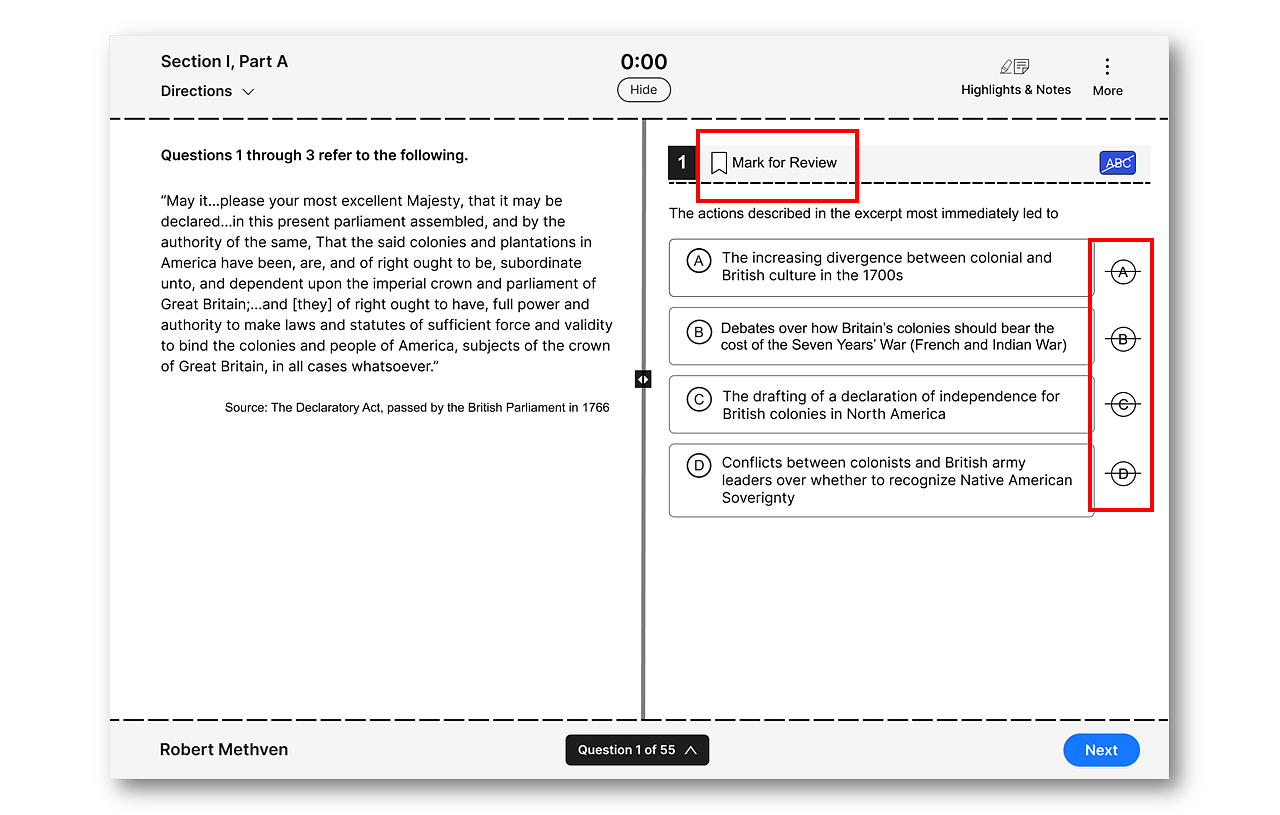 Mockup of AP Authentic Testing Experience