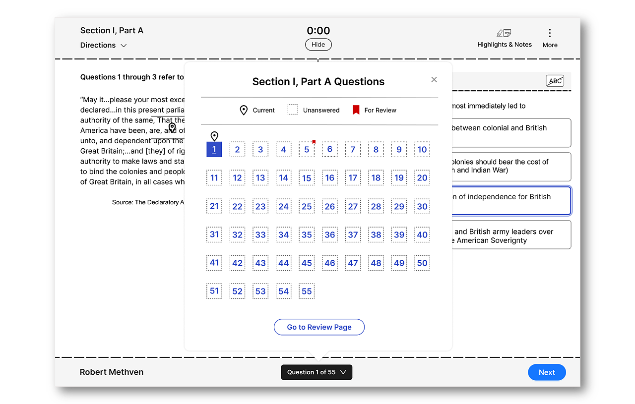 Mockup of AP Authentic Testing Experience