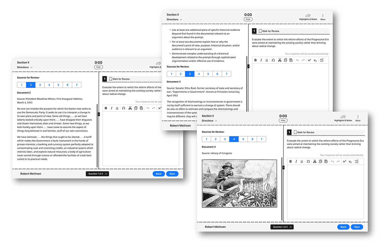Mockup of AP Authentic Testing Experience