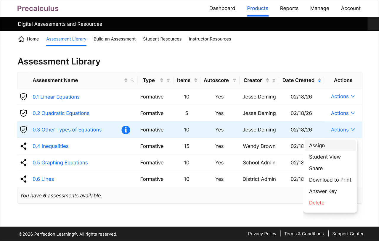 Mockup of Assessment Builder
