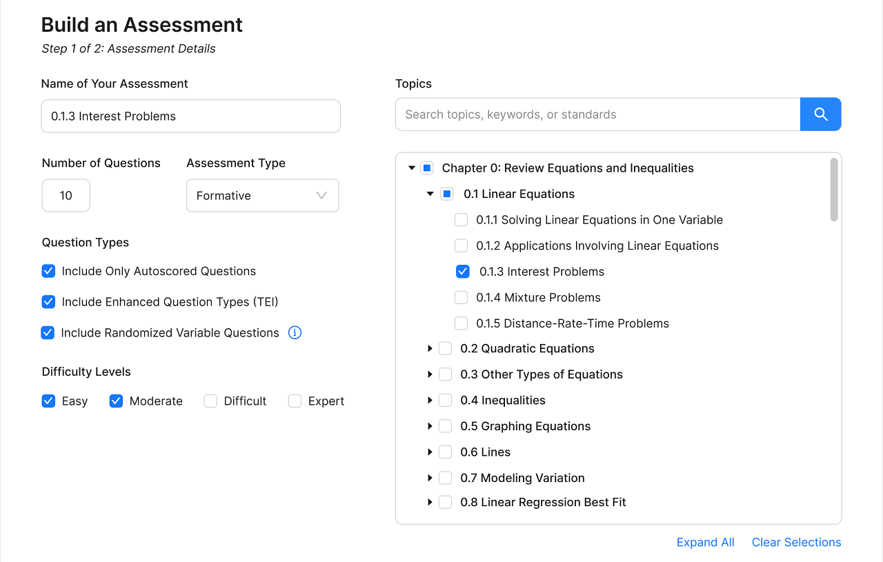 Mockup of Assessment Builder
