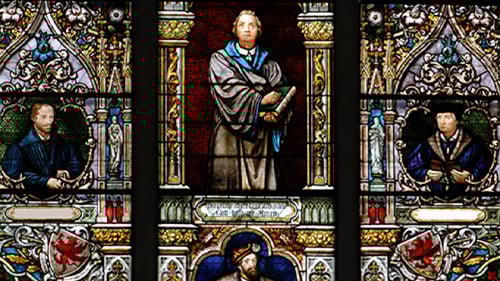 stained glass window with Martin Luther