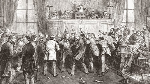 Historical illustration of the stock market crash in 1873 USA - Traders Panic