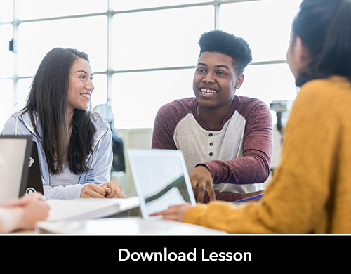 Text: Download Lesson; Image: Group of diverse students working together