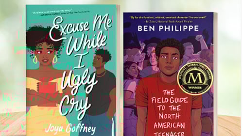Covers of novels Excuse Me While I Ugly Cry and The Field Guide to the North American Teenager