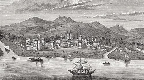 Illustration of maritime industry on the Indian Ocean