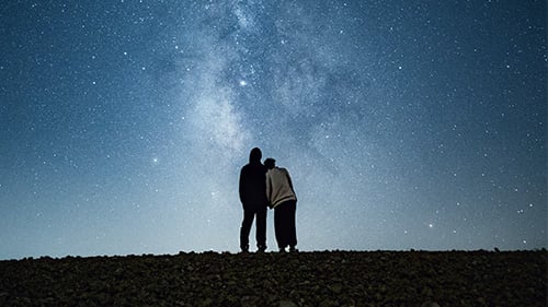 a couple looks up at the stars