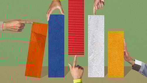 hands touching bars of bar graph