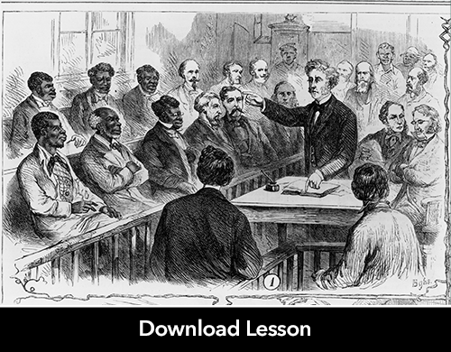 A jury made up of both blacks and whites in a southern US courtroom during the reconstruction era, 1867. (Photo by MPI/Getty Images)