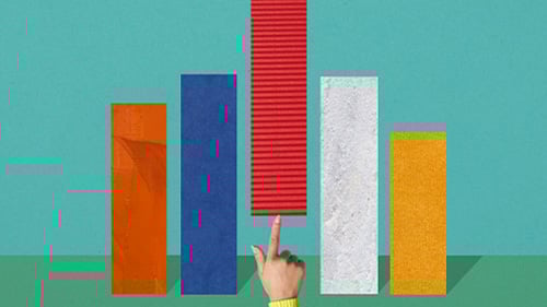 hand pointing at different colored bars 