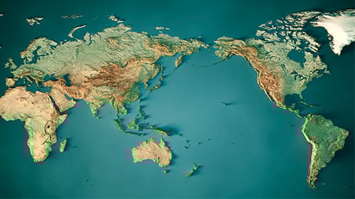 3D rendering of a map of the world