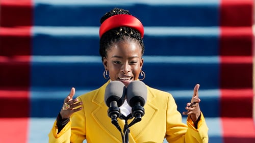 Amanda Gorman performing a poem at the 2021 inauguration of President Joe Biden