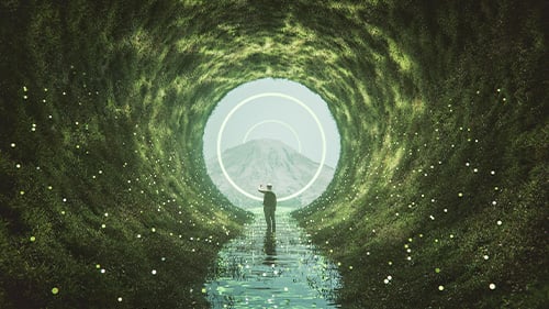 magical portal opens to the mountains