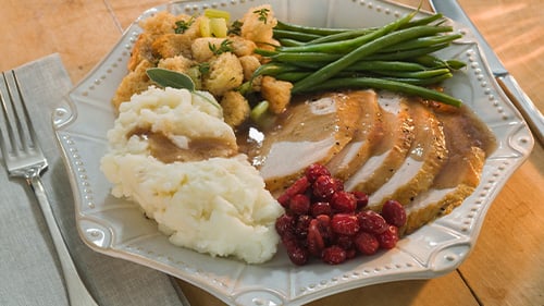 typical Thanksgiving meal on a plate