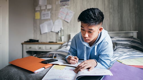 High school student working on homework